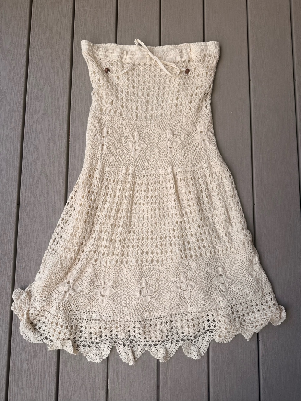Lucky & Coco Strapless Crochet Maxi Dress Cream Boho Size Large